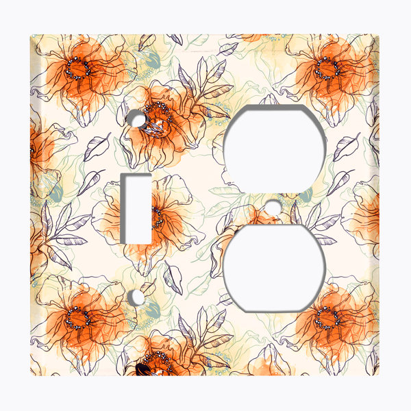 WorldAcc Flowers Patterned 2 Gang Standard Combination Wall Plate